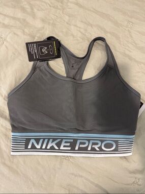 Nike Gray Sports Bra with Light Blue and White Band
